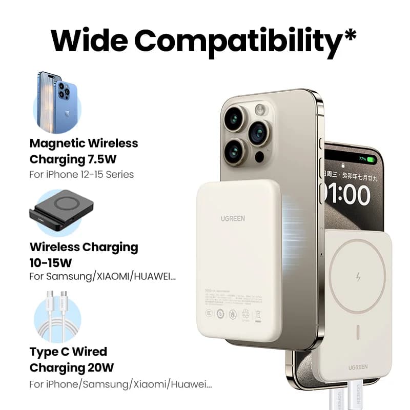 يوجرين باور بانك مغناطيسي 10000 مللي أمبير شحن لاسلكي سريع محمول متوافق مع ماجسيف لهواتف آيفون 17 و15 برو ماكس و16 برو - 2