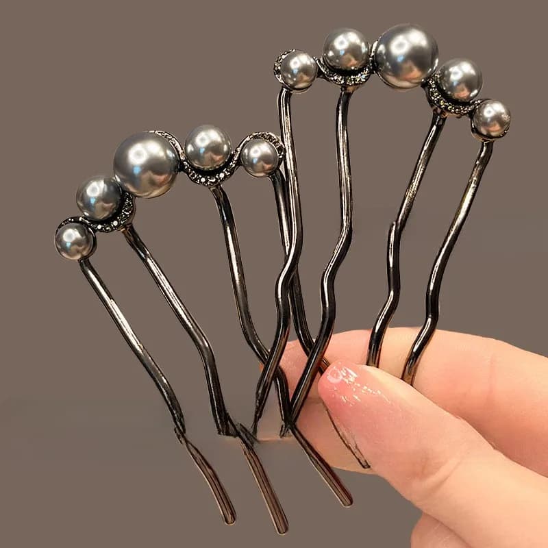 2pcs Fashion Metal U-Shaped Hair Sticks Women Girls Korean Simple Pearl Hair Clip Pins Bun Maker Hairstyle Tools Hair Accessory - 3
