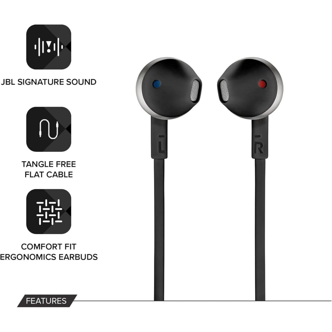 سماعات أذن شبه داخلية JBL T205 مرخصة رسمياً مع ميكروفون مدمج وواجهة 3.5 ملم وتحكم عن بعد للمكالمات والألعاب الرياضية - 3