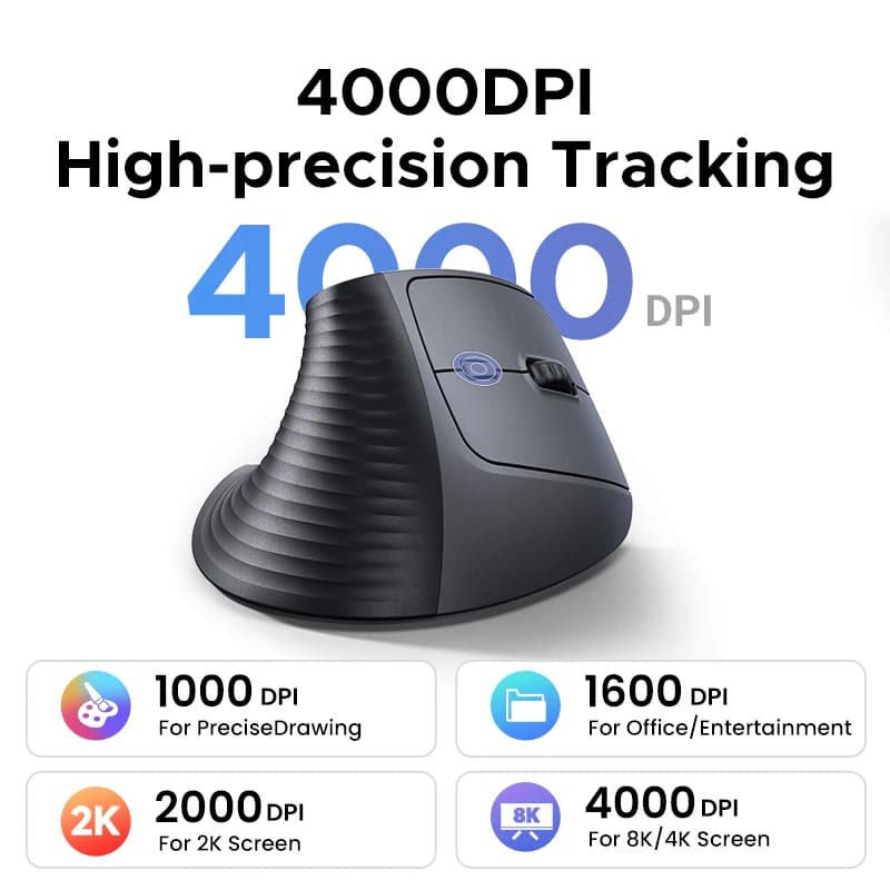 UGREEN Vertical Wireless Mouse 2.4G Ergonomic 4000DPI 6 Mute Buttons for MacBook Tablet Laptops Computer PC Mice Black Pink - 5