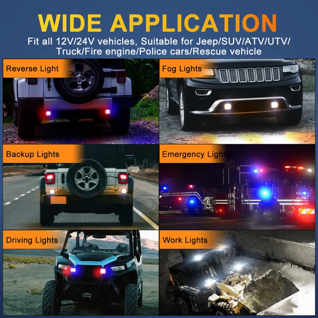 NAOEVO 4inch Work Light Side Shooter 60W White & Amber Strobe  for Emergency Off Road Fog Driving HeadlightsTruck LED Light Bar - 3