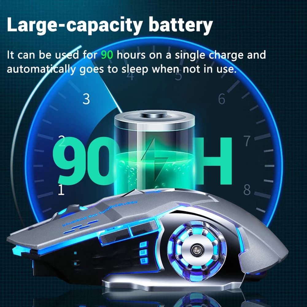 ماوس لاسلكي 2.4G USB مع بلوتوث، مريح وصامت، قابل لإعادة الشحن، مع إضاءة خلفية، مناسب للكمبيوتر المحمول وماك بوك - 3