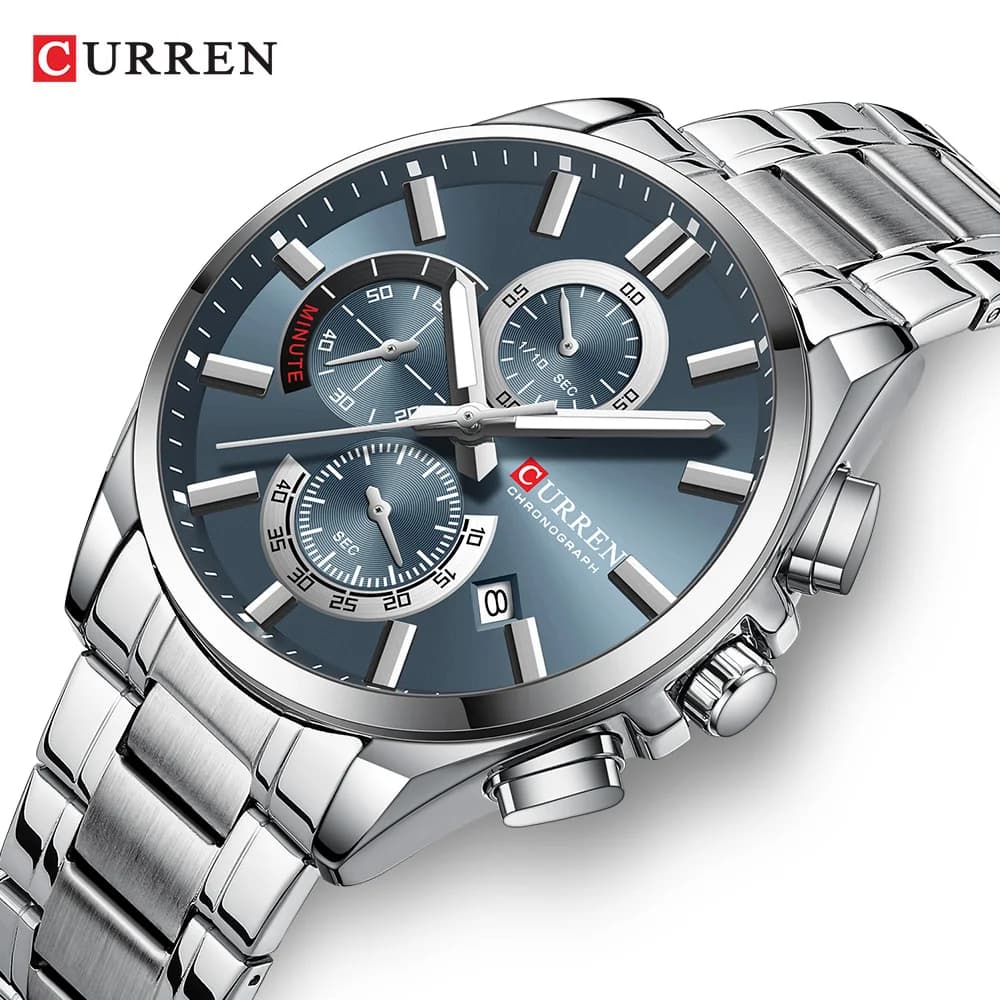 CURREN Men's Watches Top Brand Luxury Watch for Men Original Waterproof Stainless Steel Chronograph Moon Phase Date Rota Dial