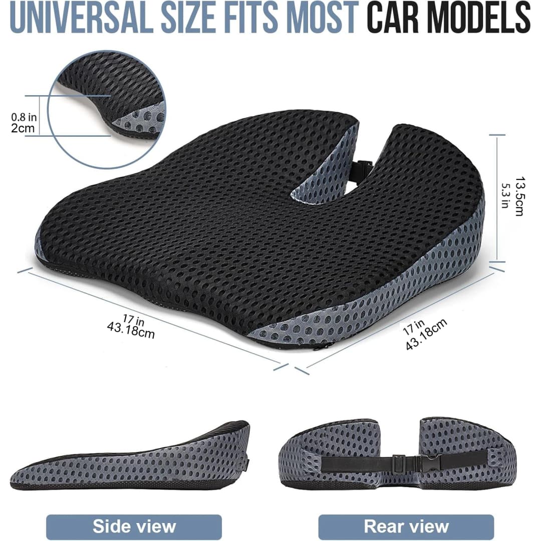 Memory Foam Car Wedge Seat Cushion for Driving, Height Booster & Posture Support, 4D Mesh Seat Pad with Adjustable Straps - 6