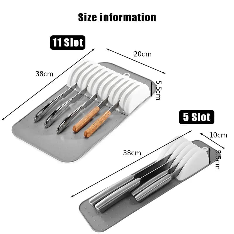 Large Knife Mat Non-Slip Drawer Knifes Organizer 5 Slots and 11 Slots Knives Holder Home Kitchen Organization - 3