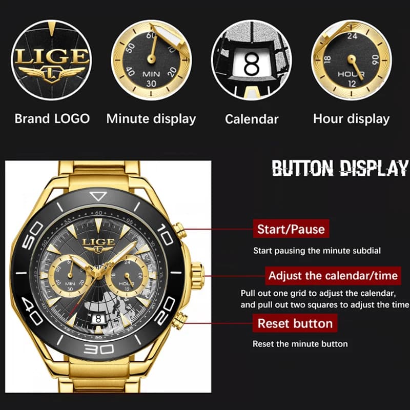 LIGE Top Brand Luxury Mens Watches Casual Business Watch Men Fashion Waterproof Military Men's Quartz Wristwatch Montre Homme - 3