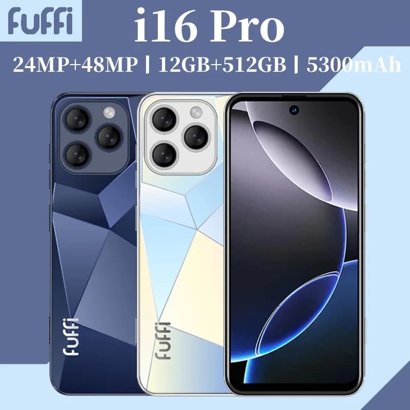 هاتف ذكي فوفي Global Vision I16 Pro 5G بنظام أندرويد، بطارية 5300 مللي أمبير في الساعة، 12 جيجابايت رام، 512 جيجابايت ذاكرة، شاشة 6.56 بوصة بدقة FHD+، كاميرا مزدوجة 24+48 ميجابكسل، يدعم 4G