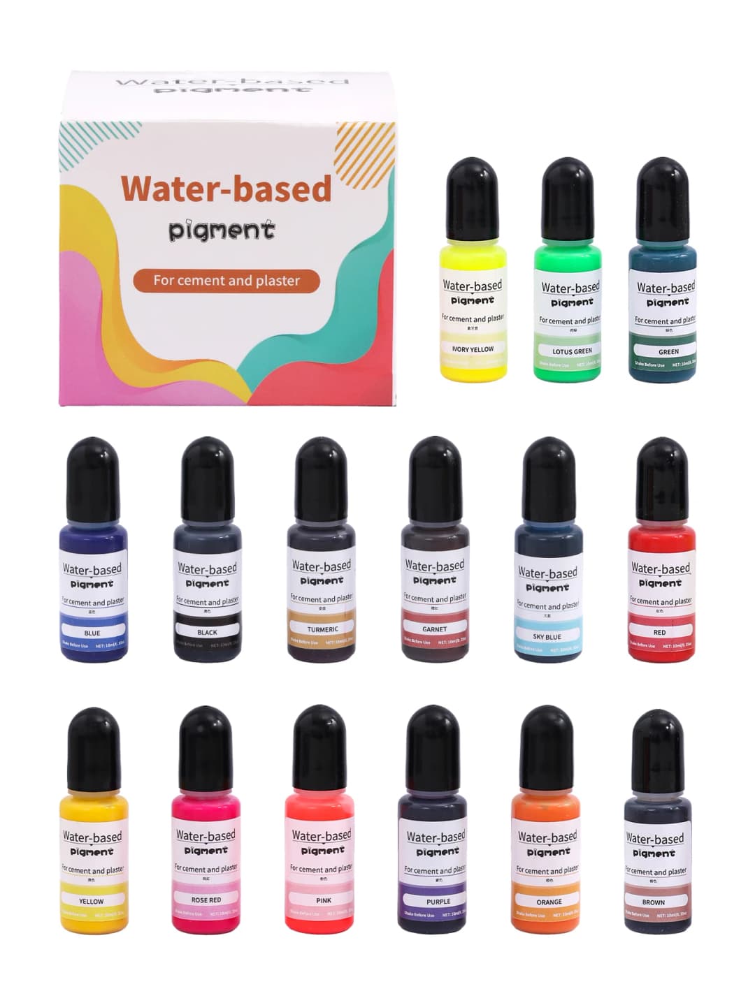 مجموعة 1 من 15 لونًا لصبغة يدوية من الجبس الأسمنتي القابل للذوبان في الماء وصبغة لونية يدوية الصنع من الراتنج القابل للذوبان في الماء للأسمنت - 2