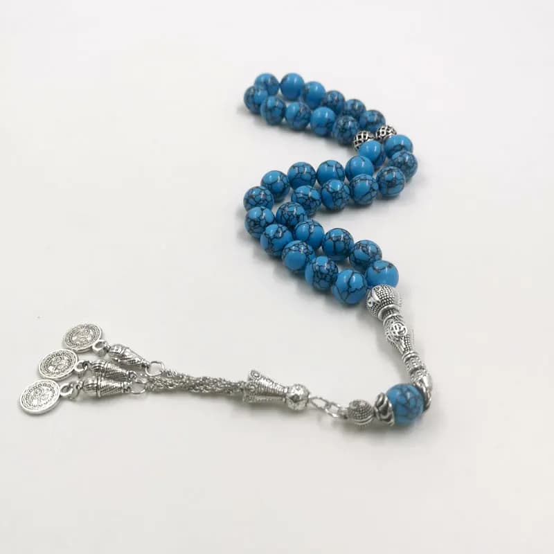 Tasbih men Natural Mongolian turquoise gemstone islamic muslim Blue prayer bead Misbaha - 5