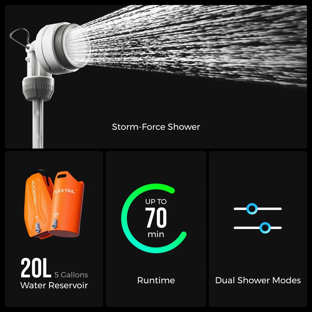 FLEXTAIL TINY SHOWER BUCKET/BAG - 20L Outdoor Water Reservoir with Built-in Pump, Automatic Dispensing, Two-Speed Adjustment - 2