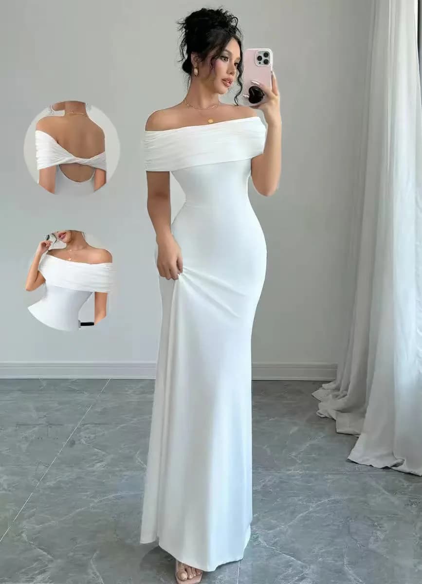 Off Shoulder Party Dress, Women‘s Sleeveless Sexy Bodycon Midi Dress, Elegant Bandage Cocktail Dress for Night Out - 5