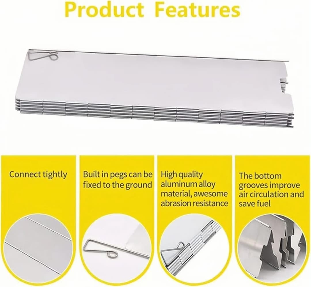 شاشة واقية من الرياح لموقد 8/10/12/14/16 لوحة سبيكة ألمنيوم مع حقيبة برباط لشاشة واقية من الرياح لموقد التخييم - 3