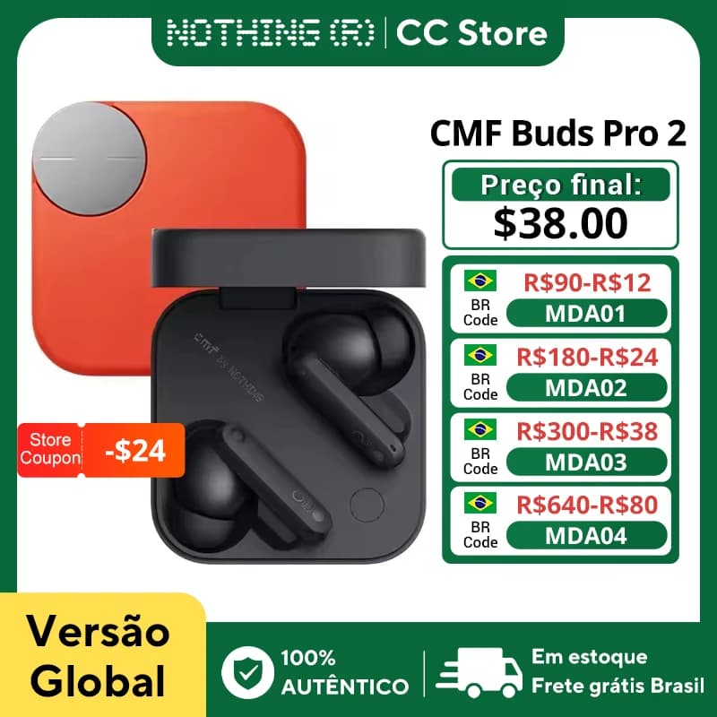 سماعات CMF By Nothing Buds Pro 2 إصدار عالمي، 6 ميكروفونات HD، إلغاء ضوضاء هجين 50 dB، بلوتوث 5.3، IP55