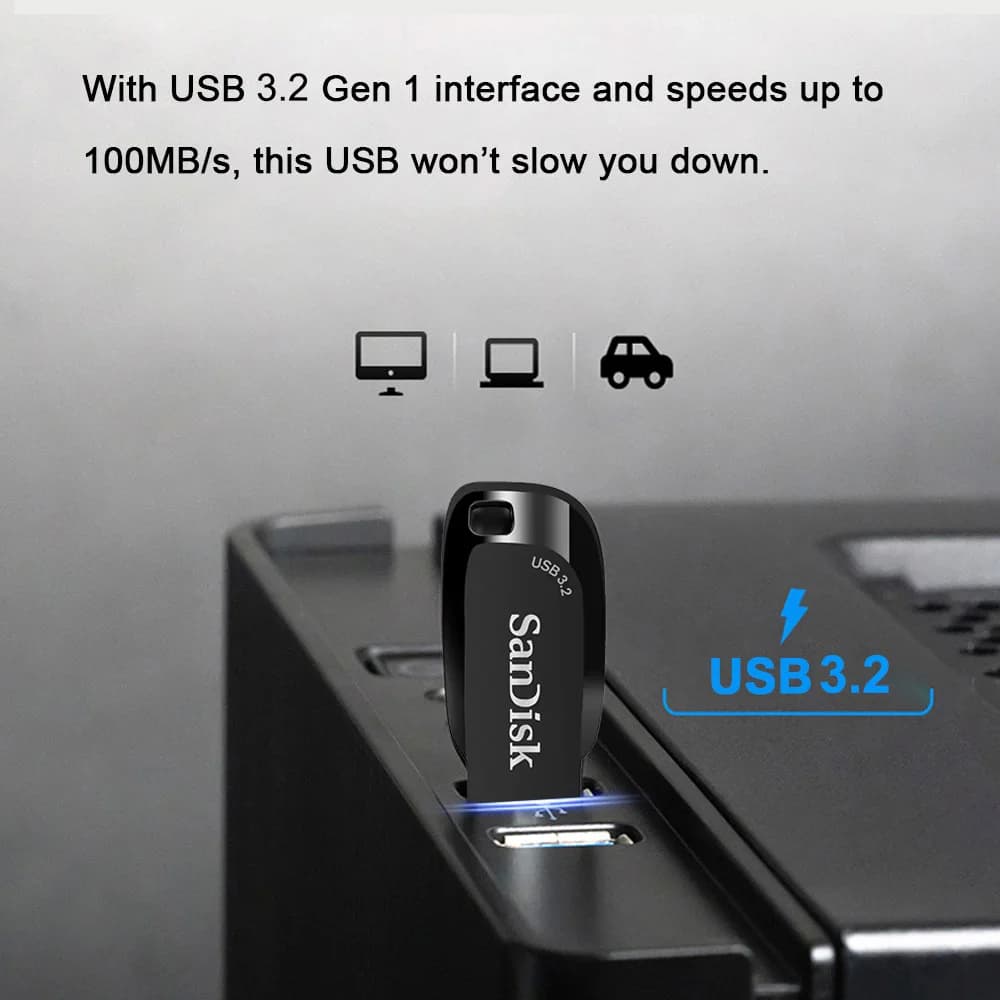 SanDisk USB3.2 Flash Drive بسعة 32 جيجابايت و64 جيجابايت و128 جيجابايت و256 جيجابايت، فلاش درايف بسرعة تصل إلى 100 ميجابايت/ثانية، عصا ذاكرة، فلاش ديسك Z410 - 5