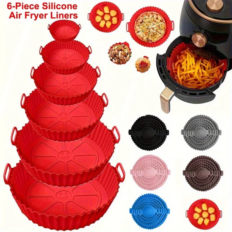 6PC Air Fryer Mats - 450°F Silicone Non-Stick Dual Texture Dishwasher Safe Crispy/Steam Cooking
