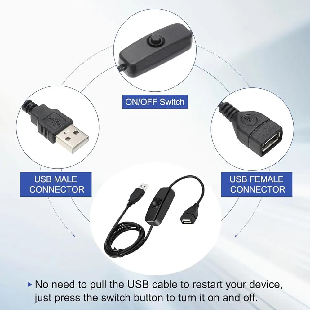 كابل تمديد يو اس بي ذكر إلى أنثى 1 متر/2 متر مع مفتاح تشغيل/إيقاف نقل البيانات والشحن لمصباح LED/يو اس بي فلاش/مروحة/شرائط LED وما إلى ذلك - 2