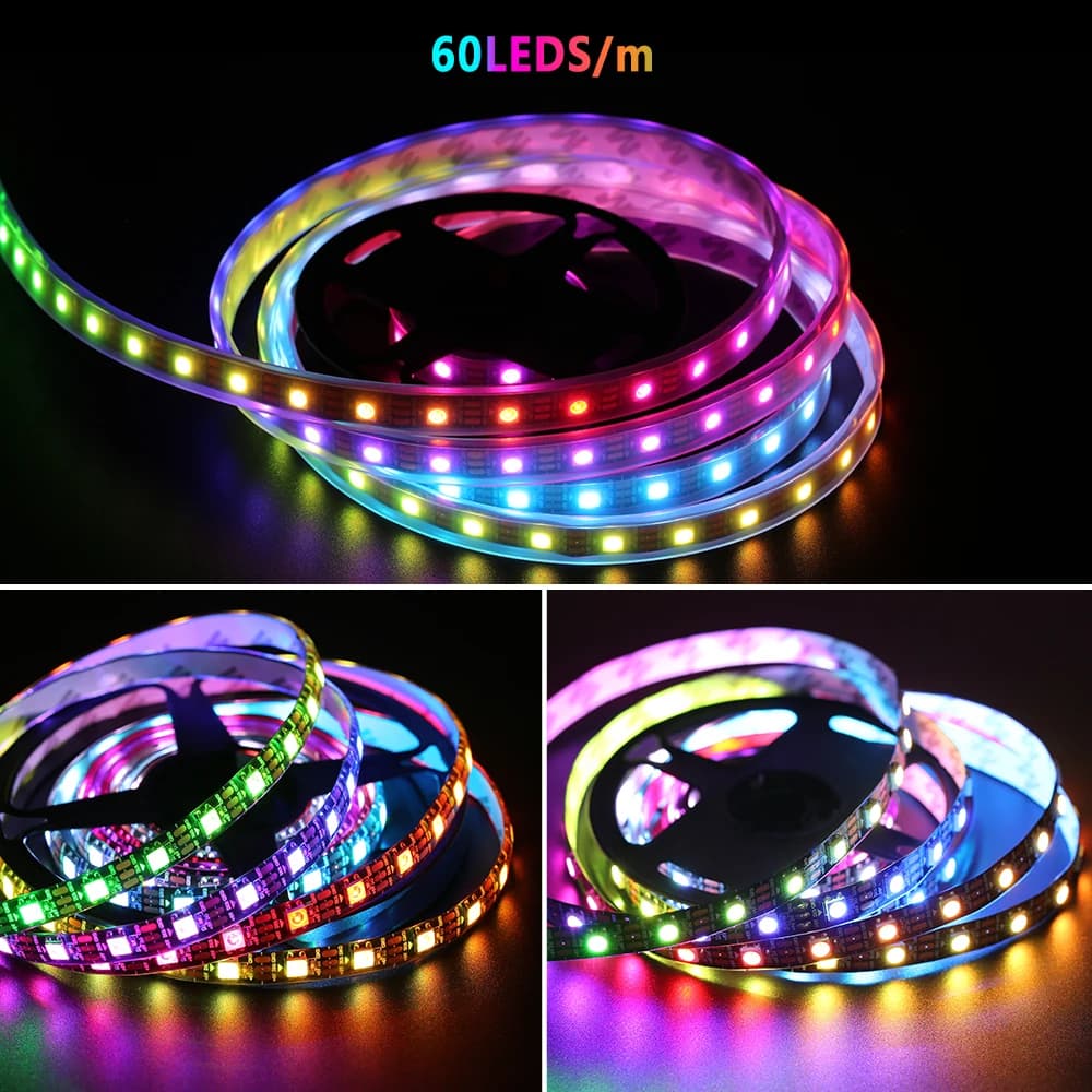 WS2812B LED Light DC5V Smart Pixel RGB Led Strip Light Individually Addressable IC IP30 IP65 IP67 Magic Tape Light Black PCB - 5