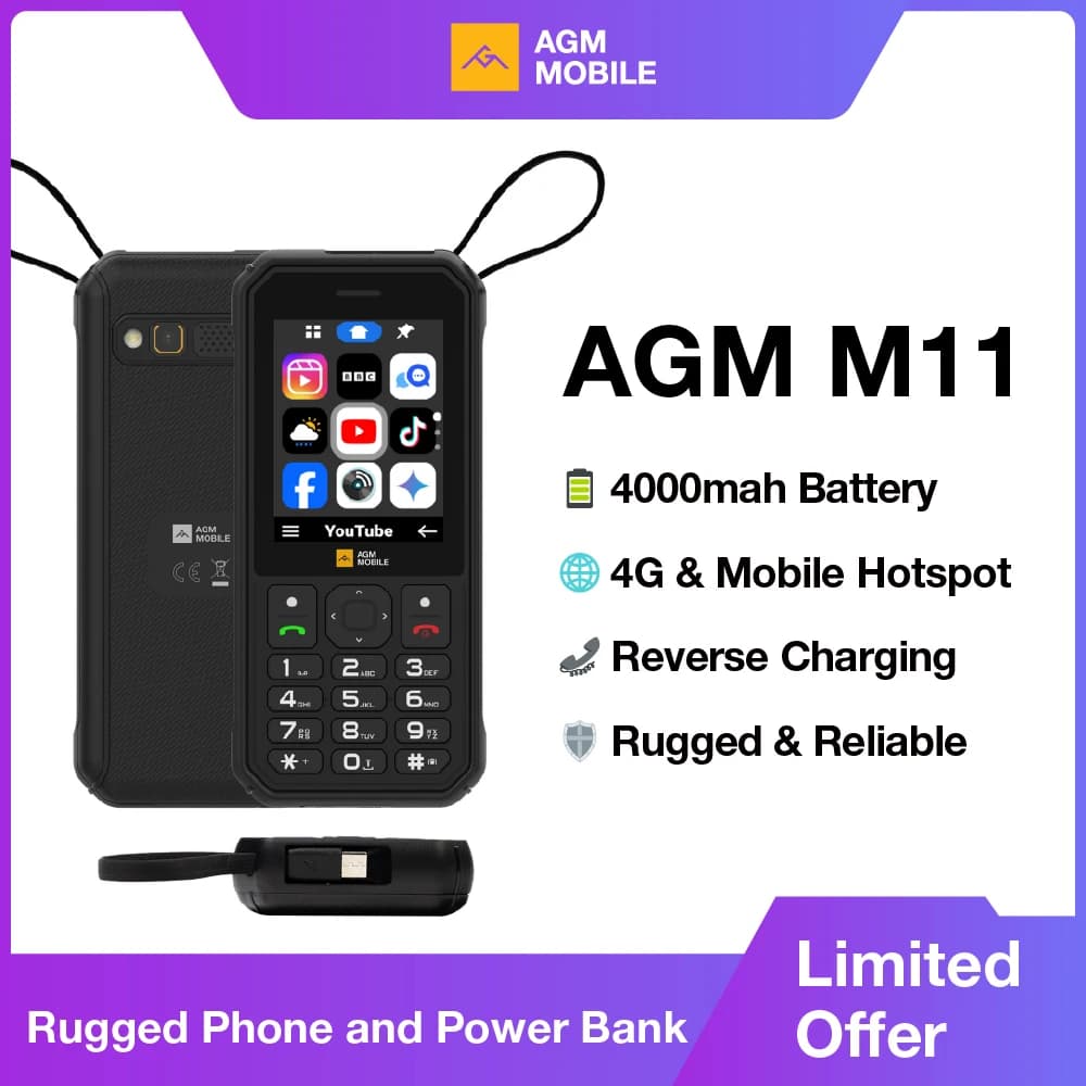 هاتف AGM M11 4G متين ضد الماء IP68 بطارية قابلة للإزالة 4000 مللي أمبير نقطة اتصال واي فاي شحن عكسي راديو FM للاستخدام الخارجي