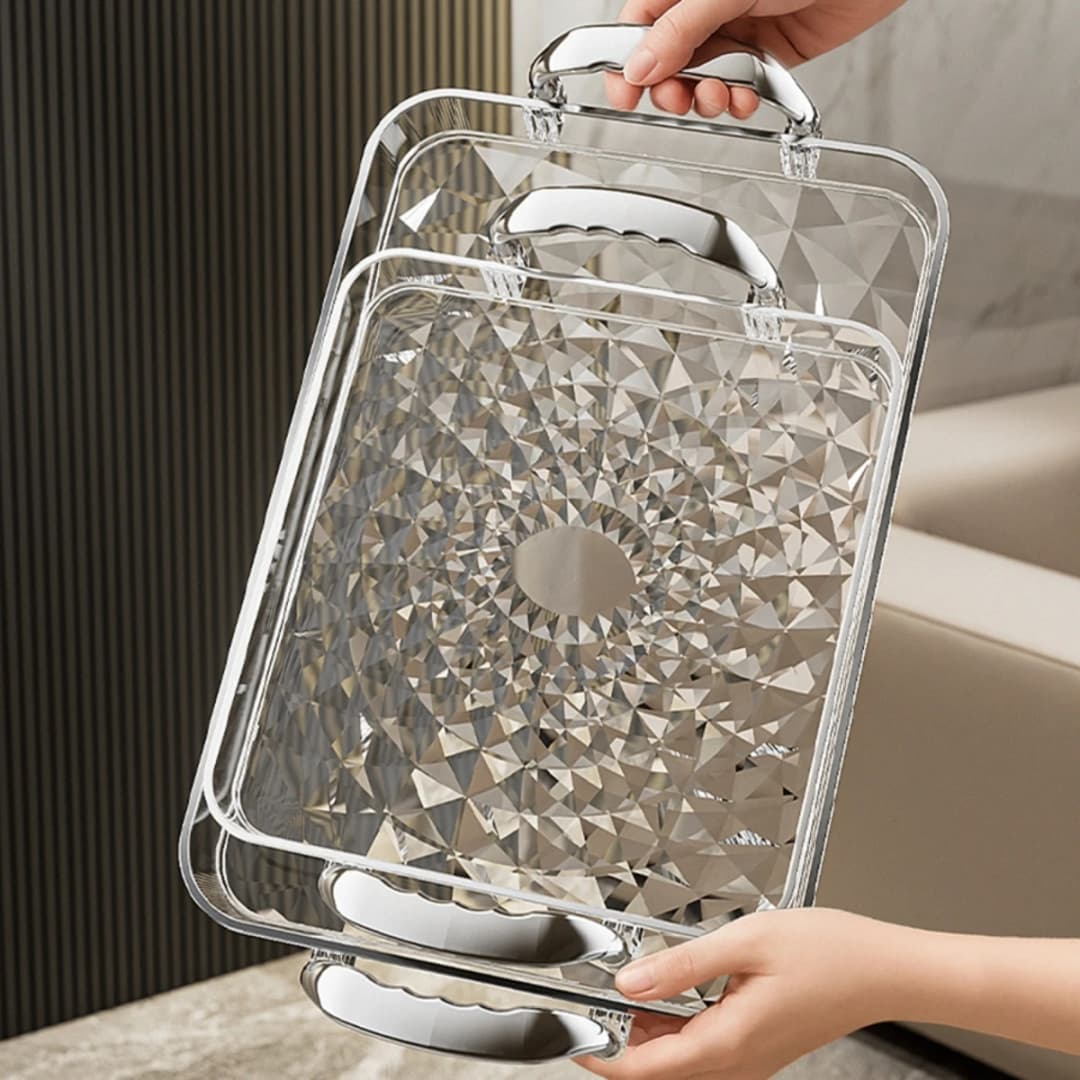 Clear Plastic Storage Tray Large Capacity Dessert Fruit Tray Plate Double Handle Jewelry Decorative Tray Home Kitchen Organizer - 4