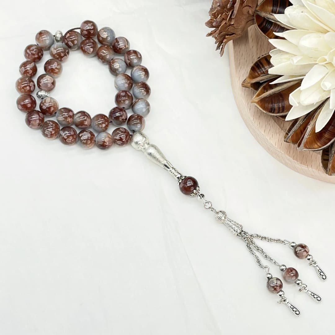 Colorful Islamic Prayer Beads with Metallic Tassel, Muslim Glass Tasbih Bracelet for Ramadan Valentine's Thanksgiving Gift Idea - 4