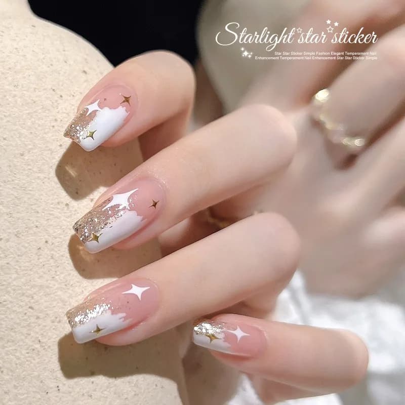 1PCS Laser Starburst Star Adhesive Nail Sticker 3D Nail Art Decoration Flashing Silver Flame Butterfly Nail Decal Press on Nails - 3
