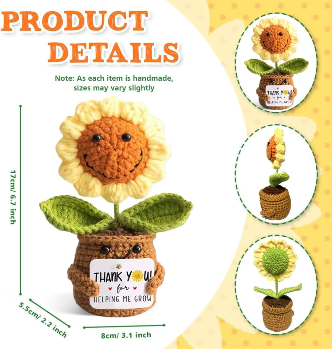 Positive Energy Pocket Hug Crochet Doll, Mini Handmade Knitted Plush Potato Turtle Vegetable Duck Funny Support Gift with Card - 5