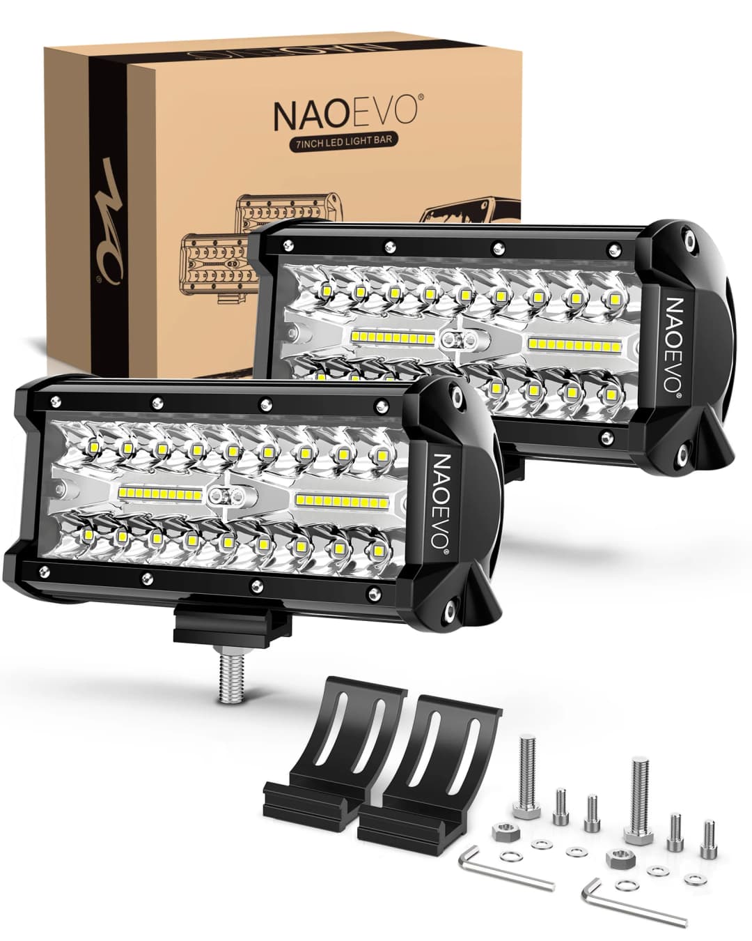 NAOEVO شريط إضاءة LED 7 بوصة 240 واط 24000 لومن 4x4 إضاءة عمل مقاومة للماء للطرق الوعرة بقعة ضوء غامر كومبو ضباب LED لشاحنة قارب UTV ATV جيب