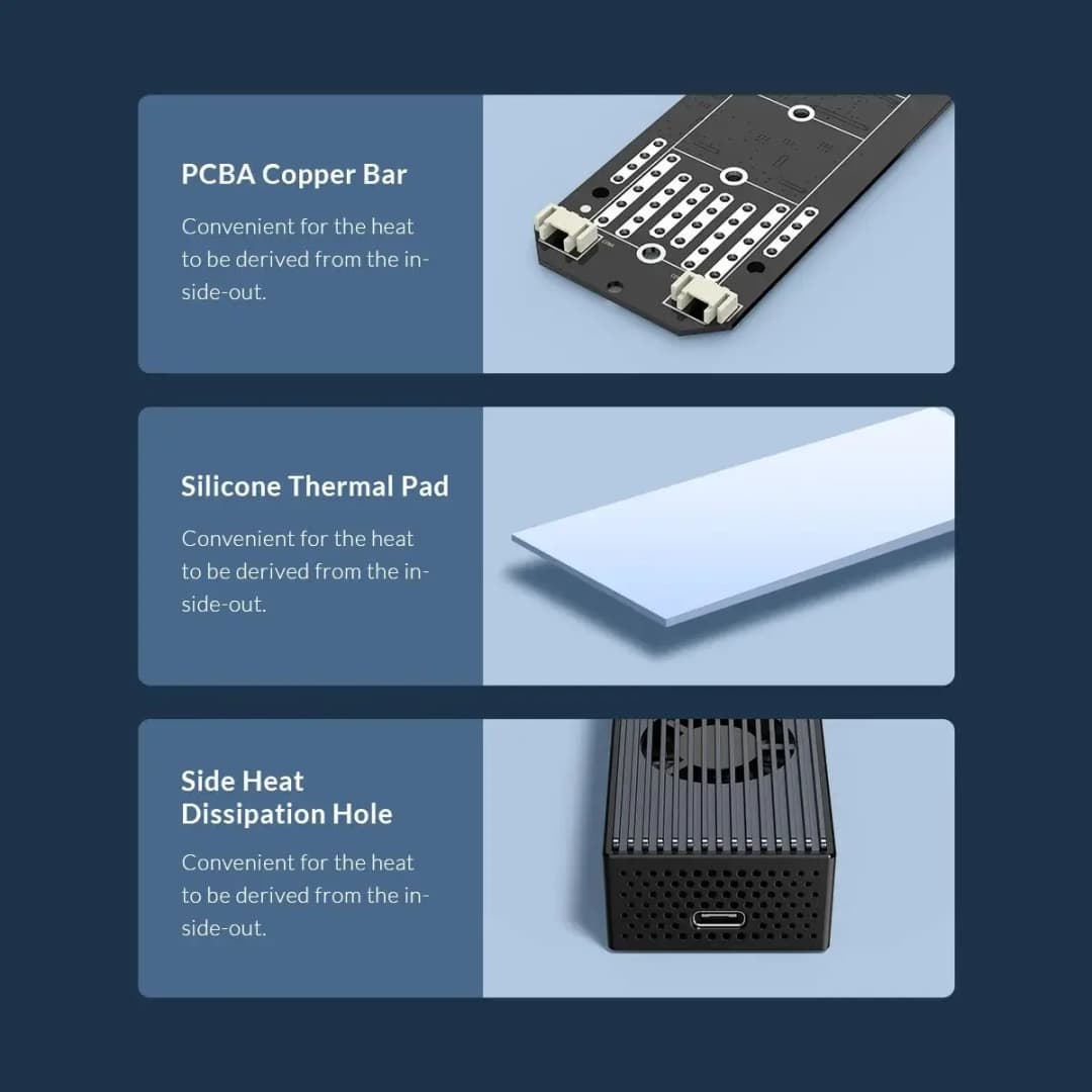 علبة ORICO M.2 NVME SSD مع مروحة تبريد مدمجة Type-C M2 20Gbps غلاف NVME SSD لـ M.2 NVME 2230 2242 2260 2280 SSD - 6
