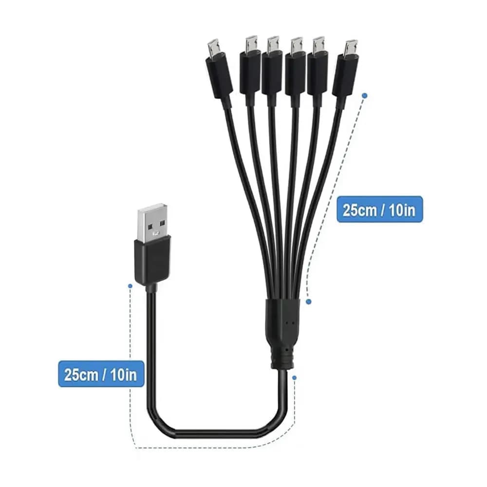 كابل شحن متعدد 1 إلى 6 مايكرو USB، USB A 2.0 إلى 6 مايكرو USB، فاصل كابل للهواتف والأجهزة اللوحية أندرويد والمزيد - 2