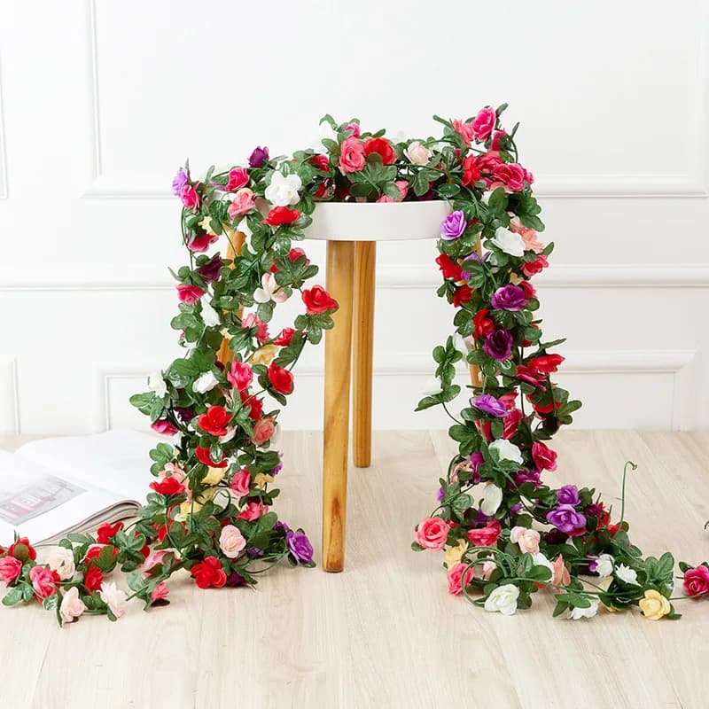 2.5m 1.8m Rose Artificial Flower Vine For Wedding Garland White Pink Home Room Wedding Decoration Silk Artificial Rose Vine Han - 3