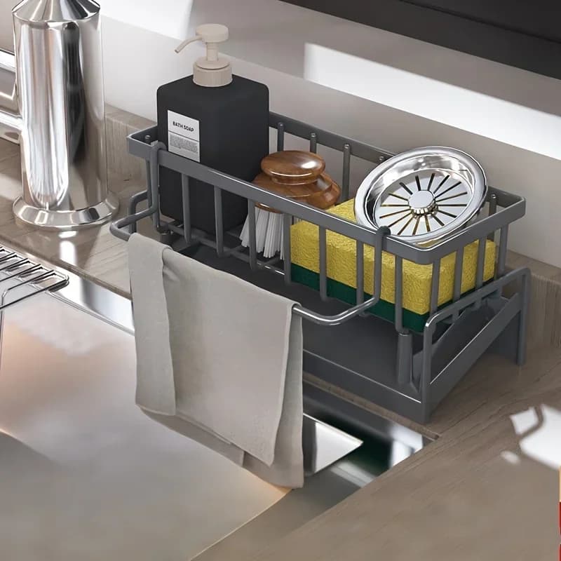 Drill-Free Sink Organizer Multi-Use Sponge Soap Holder Draining Rack for Kitchen Countertop Storage Waterproof Shelf 1PC - 2