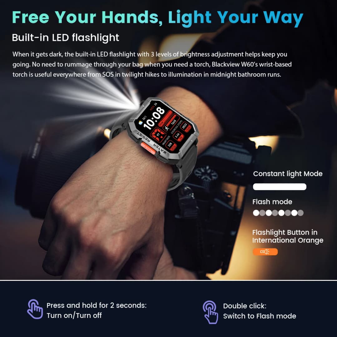 Blackview W60 2024 New Smartwatch 2.01'' HD Display TFT Rugged Smart Watch for Outdoor With Emergency Lighting Bluetooth Calling - 4