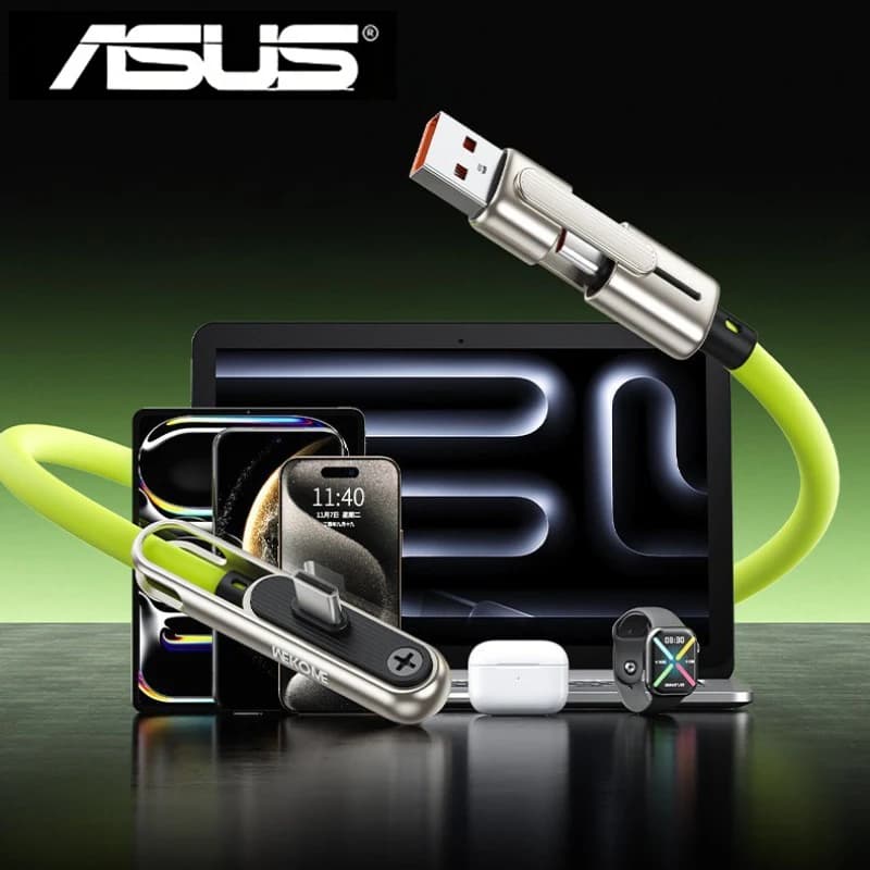 كابل شحن سريع محمول 2 في 1 من ASUS بقوة 240 واط مع حامل قابل للطي للهاتف والجهاز اللوحي USB A/C إلى TypeC مع دعامة قابلة للطي - 3