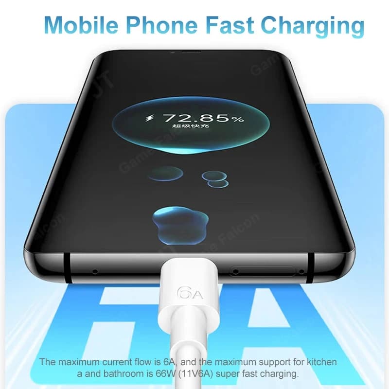 66W USB Type C To Type C Super Charger Cable For Huawei P50 P40 P30 Mate 9 10 Pro Nova 6 5 4 6A Fast Charing For Samsung Xiaomi - 2