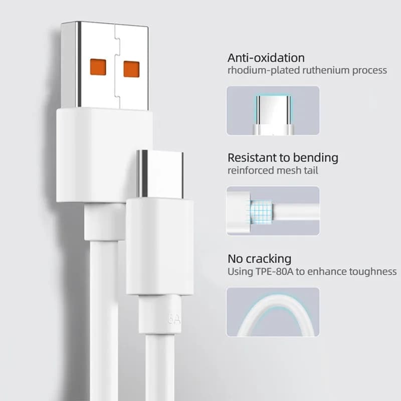 كابل شحن سريع جدًا أصلي من شاومي 6A 120 واط USB C-type لهواتف Xiaomi Mi 13 و12 Pro وRealme وPOCO 12 Turbo - 6