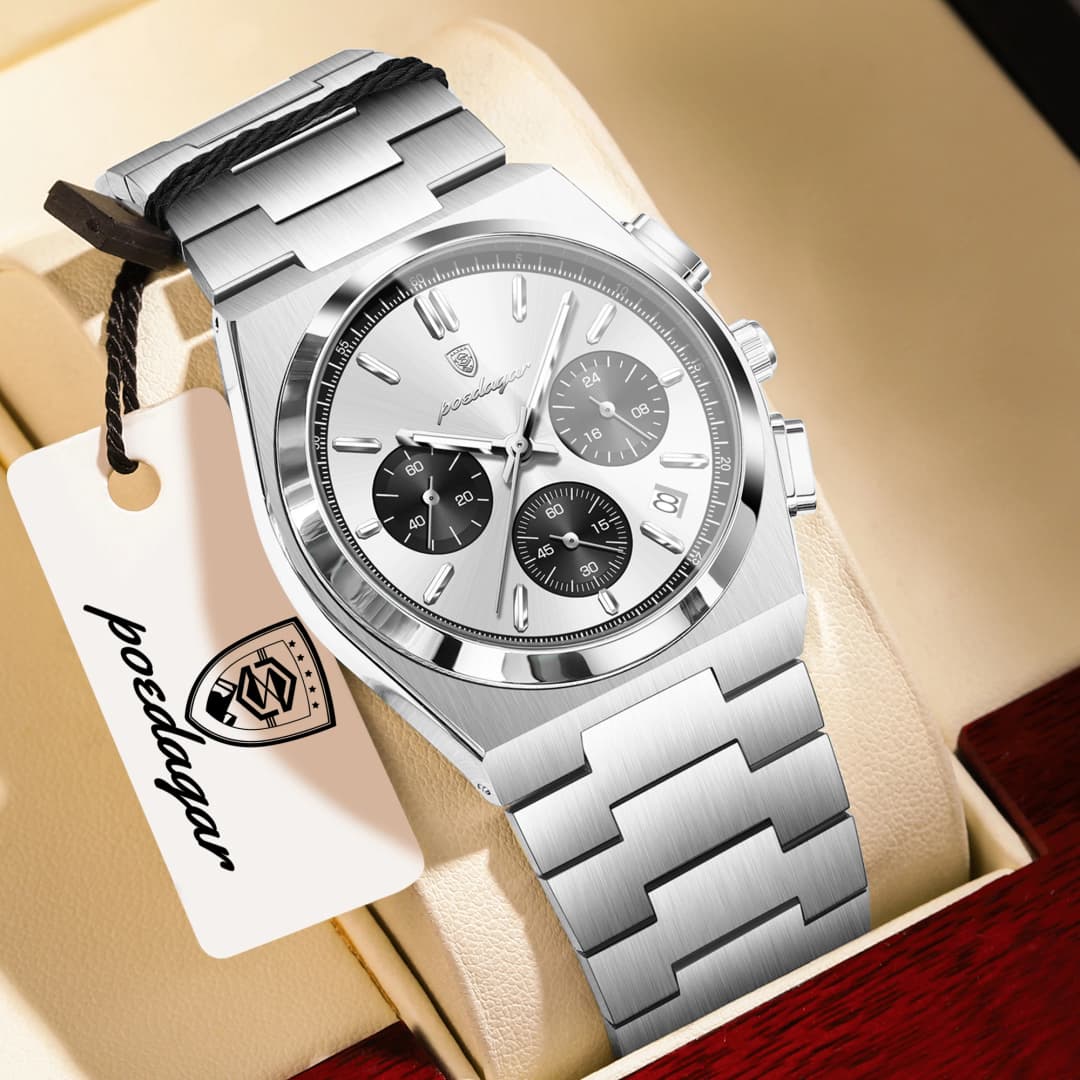 ساعة بويدجار رجالية فاخرة، كرونوغراف مع تاريخ، ستانلس ستيل، كلاسيكية، مقاومة للماء، مضيئة، كوارتز - 2