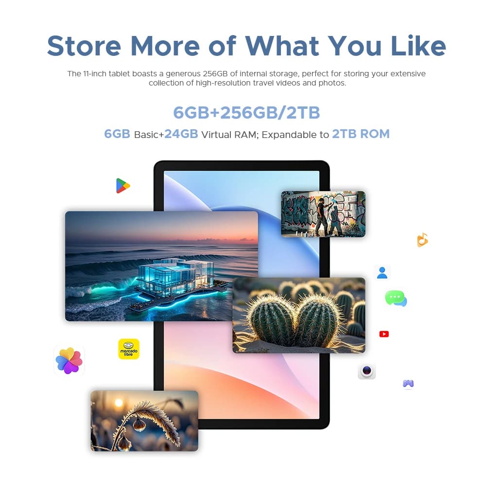 جهاز لوحي DOOGEE Tab G6، نظام أندرويد 15، شاشة 11 بوصة، ذاكرة 30 جيجابايت (6+24 جيجابايت)، تخزين 256 جيجابايت، بطارية 8000 مللي أمبير، Widevine L1 - 6