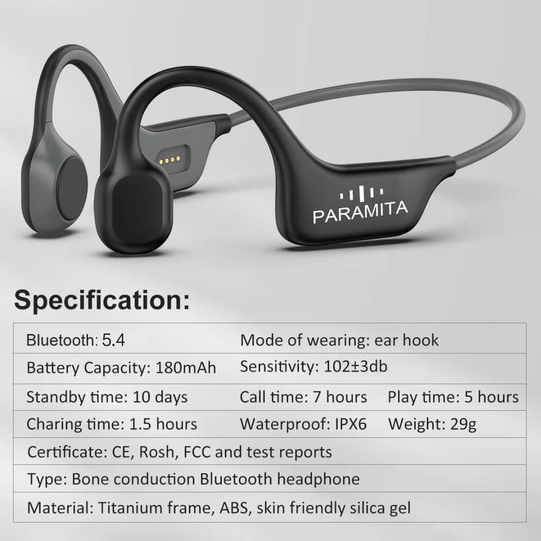 PARAMITA Real Bone Conduction Headphones Bluetooth Wireless Earphones Waterproof Sports Headset with Mic for Workouts Running - 6
