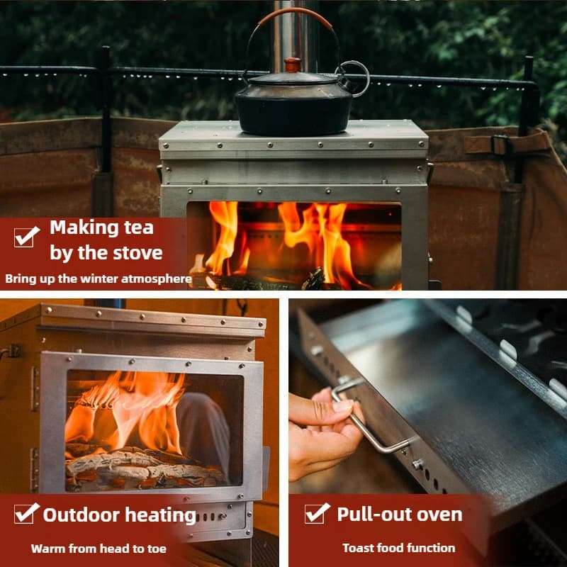 Stainless Steel Smokeless Fireplace Secondary Burning Wood Stove Large Glass Window Camping Tent Stove Firewood Heater Brazier - 2