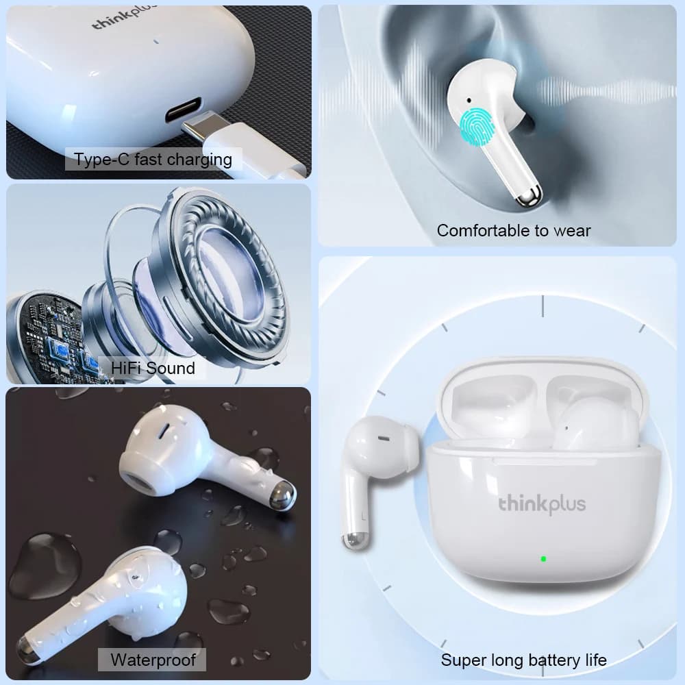 سماعات لينوفو ثينك بلس LP40pro بلوتوث لاسلكية بتصميم مريح، ترجمة ذكية، جودة صوت عالية، ومكالمات HD - 4