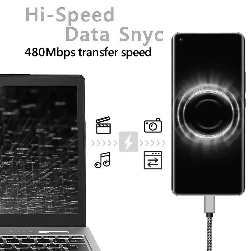 كابل USB نوع C لمزامنة البيانات والشحن السريع 2.4A، نايلون مضفر، متوافق مع سامسونج وهواوي وأجهزة أندرويد - 4