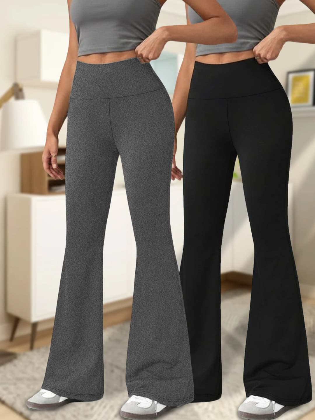2 pack Women's Super Soft Flare Pants High Waisted Tummy Control Workout Yoga Leggings Bell Bottoms
