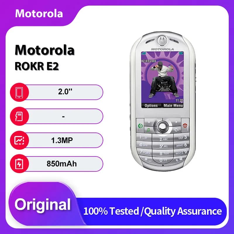 Original Unlocked Motorola ROKR E2 2G 850mAh 1.3MP Bluetooth 2.0 inches Mobile Phone