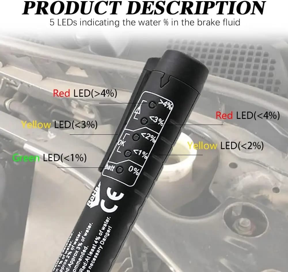 قلم اختبار سائل الفرامل مع 5 مؤشرات LED أداة اختبار سائل فرامل عالمية أدوات قياس رطوبة الزيت قلم اختبار الجودة - 2