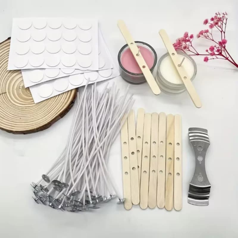 Candle DIY Making Kit 60/100pcs Candle Core Iron Paper+50/100 Soybean Wax Core with Metal Bracket  for Candle Making Accessories