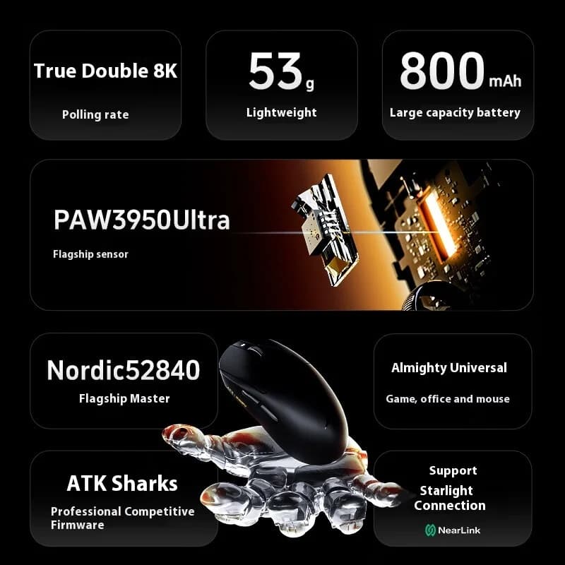 ماوس ألعاب ATK A9 Ultra لاسلكي A9/A9 SE/A9 Plus/A9 Pro ثلاثي الوضع 8K 53 جرام خفيف الوزن لإكسسوارات ألعاب الكمبيوتر المخصصة - 3