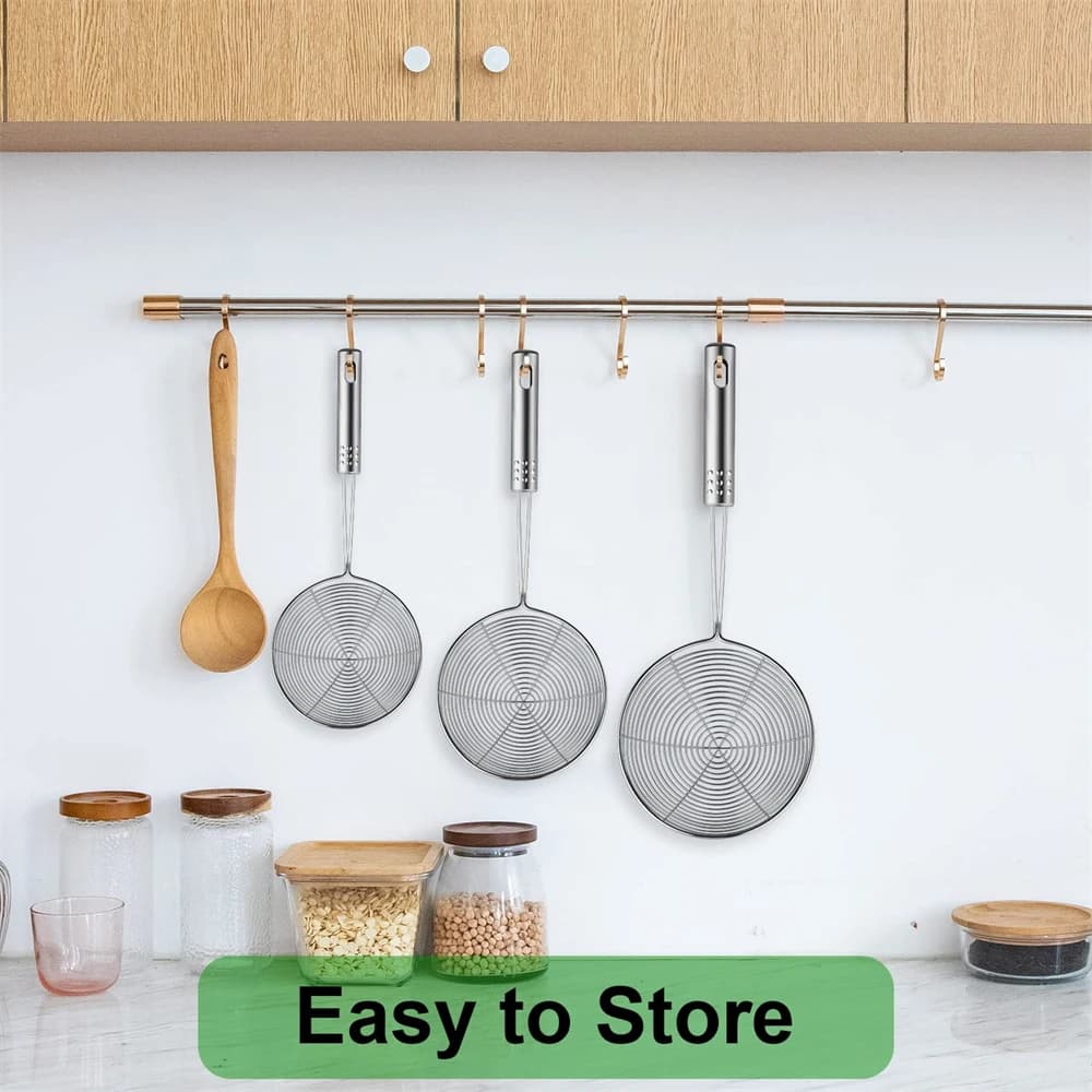 ملعقة شبكة دقيقة من الفولاذ المقاوم للصدأ ملعقة متعددة الوظائف مصفاة عنكبوت بمقبض طويل للطهي والقلي وتصفية النودلز - 6