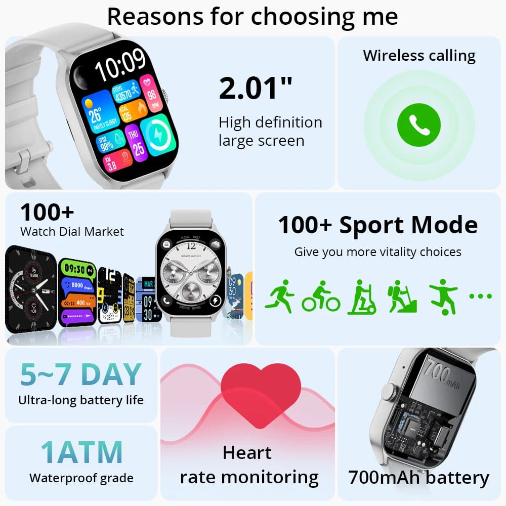 ساعة كولمي P77 الذكية، عمر البطارية حتى 11 يومًا، بطارية 700 مللي أمبير، شاشة 2 بوصة، إدارة الصحة - 2