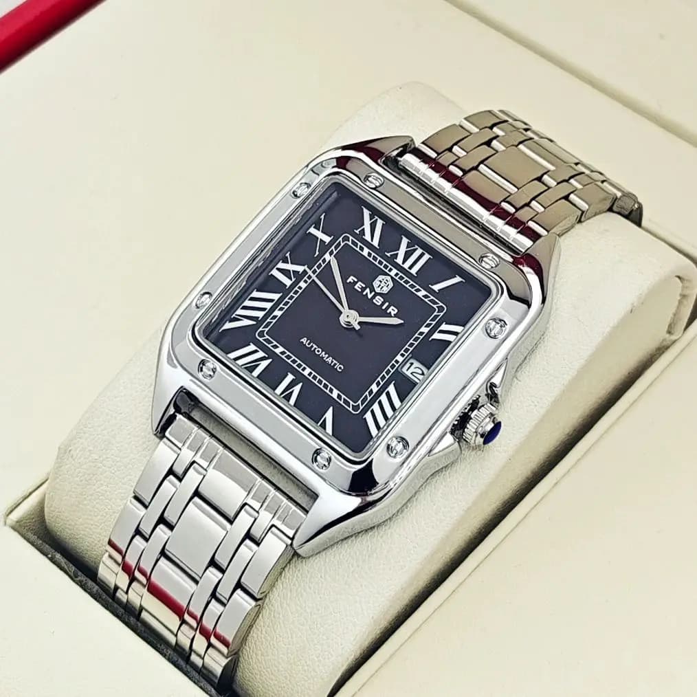 ساعة Santos Tank فاخرة للرجال، عرض التقويم، سوار من الفولاذ المقاوم للصدأ، ساعة رجالية مربعة صغيرة فاخرة، ساعة يد عصرية عملية متعددة الاستخدامات، أفضل هدية له - 2