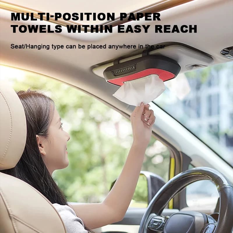 Leather Car Tissue Box Phone Number Label Center Console Armrest Napkin Box Sun Visor Tissue Box Backseat Tissue Case Fix Strap - 2